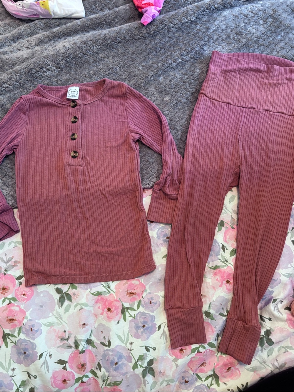 NWOT Lou Lou & Company Ribbed Pajama Set - Dusty Rose. 12-24 Months.